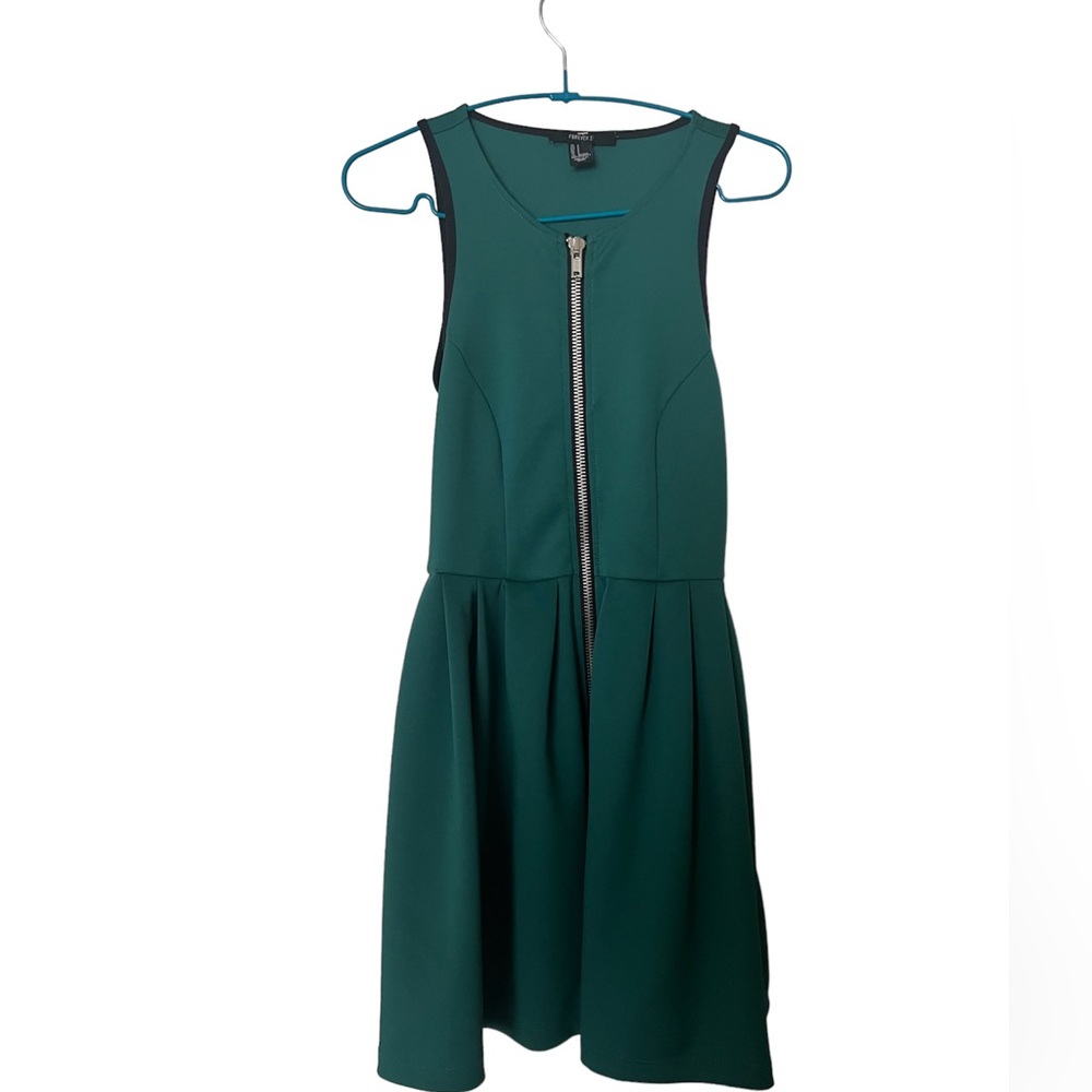 Forever 21 zip up green dress sleeveless size S